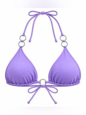 Monica Hansen Beachwear Purple Silver Ring Triangle Bikini Top Size Large NWT